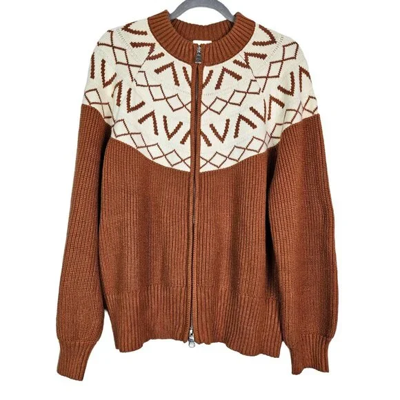 Varley Alys Fair Isle Knit Jacket Roasted Pecan M - Picture 2 of 8